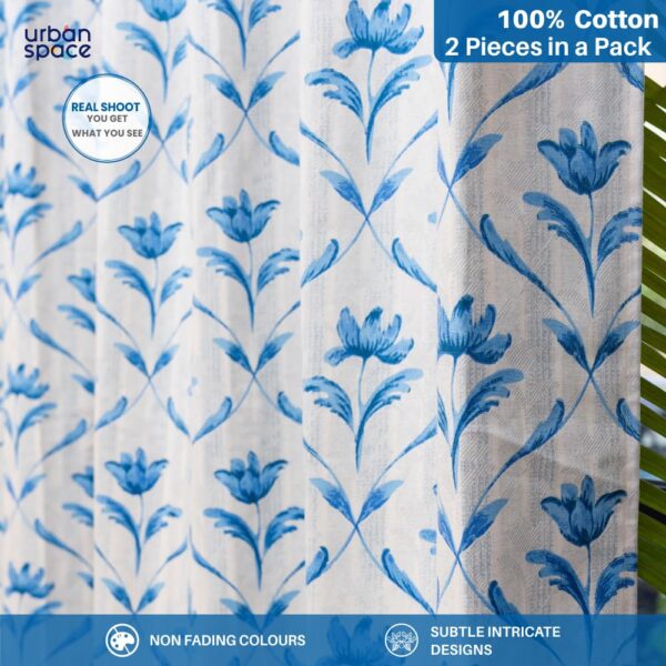 Urban Space Water Lily Blue Cotton Curtains - Stylish Light-Filtering Room Darkening - Image 4