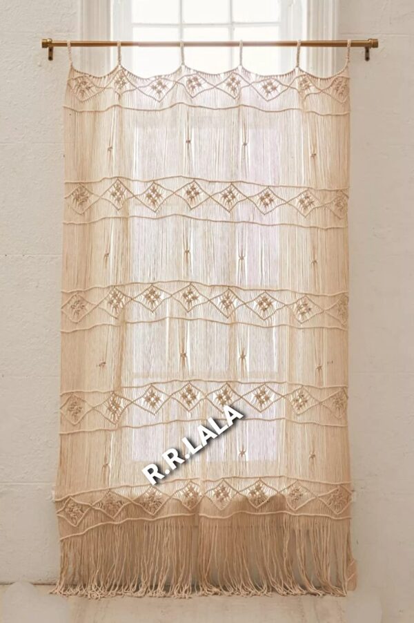 Handwoven Macrame Cotton Curtain: Boho Ivory Room Divider for Stylish Decor - Image 2