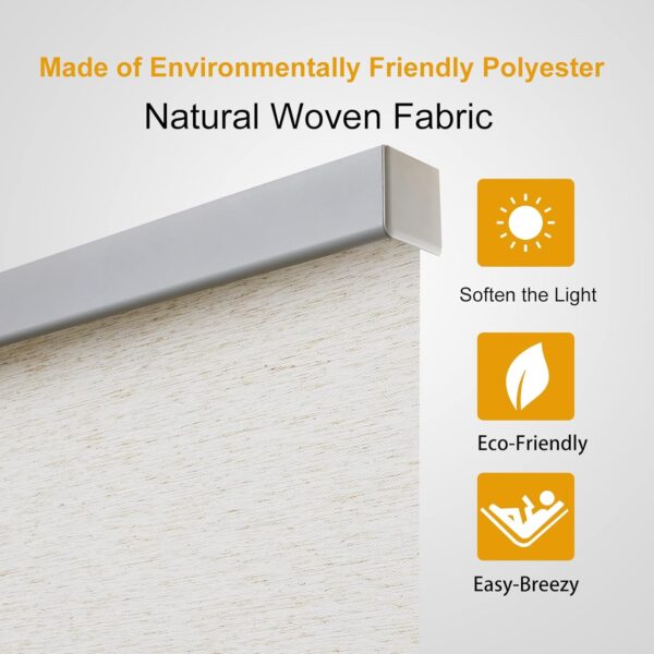 Natural Woven Roller Shades: Light Filtering Cordless Blinds for Privacy and UV Protection - Image 6