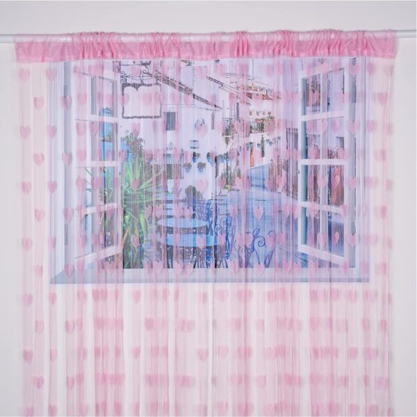 Baby Pink String Net Heart Design Curtain for Door and Window Decor - Image 2