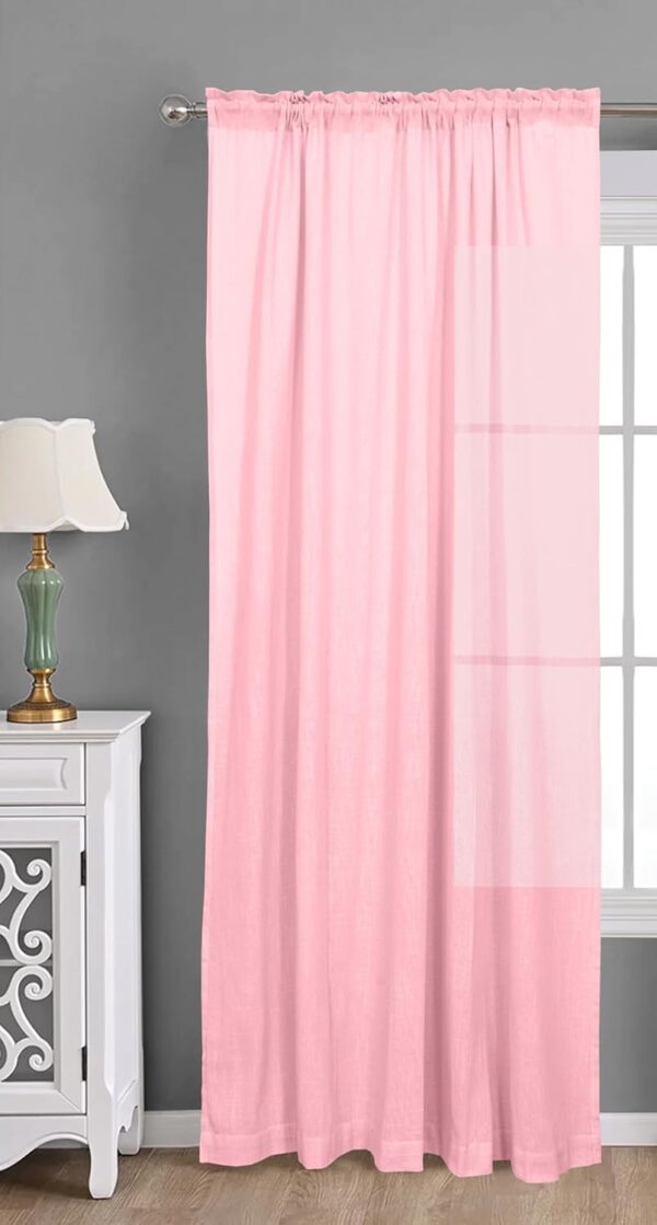 Elegant 100% Cotton Sheer Curtains in Baby Pink for Living Room Decor - Image 2