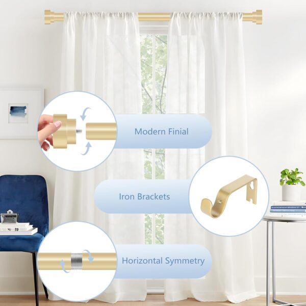 Elegant Gold Curtain Rods for Windows 48-84 Inch - Heavy Duty & Adjustable - Image 2