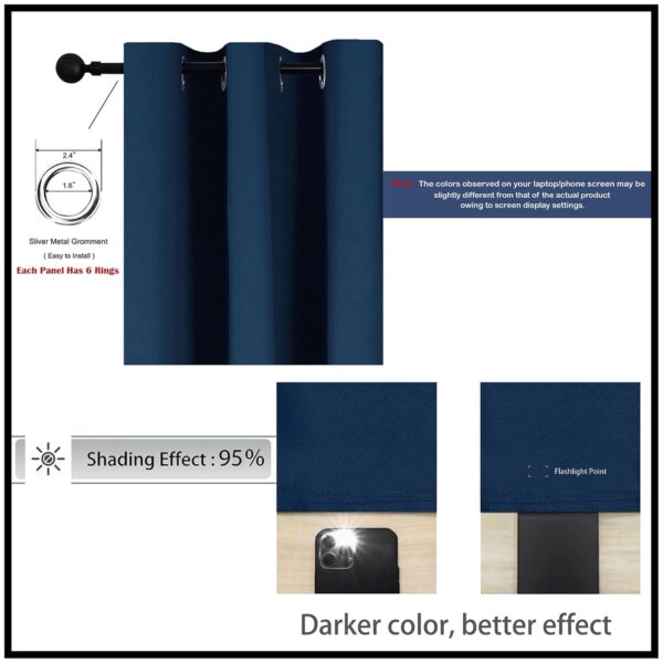 Navy Blue Blackout Curtains Set: 7 Feet Thermal Insulated Door Panel Pair - Image 4