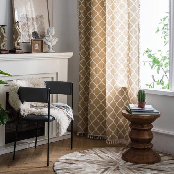 HUESLAND Bohemian Cotton Curtains: Stylish Light Brown Eyelet for Windows - Image 5