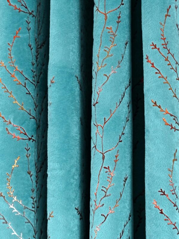 Solimo Blue Velvet Foil Long Door Curtains - 9 Feet, Pack of 2 - Image 4