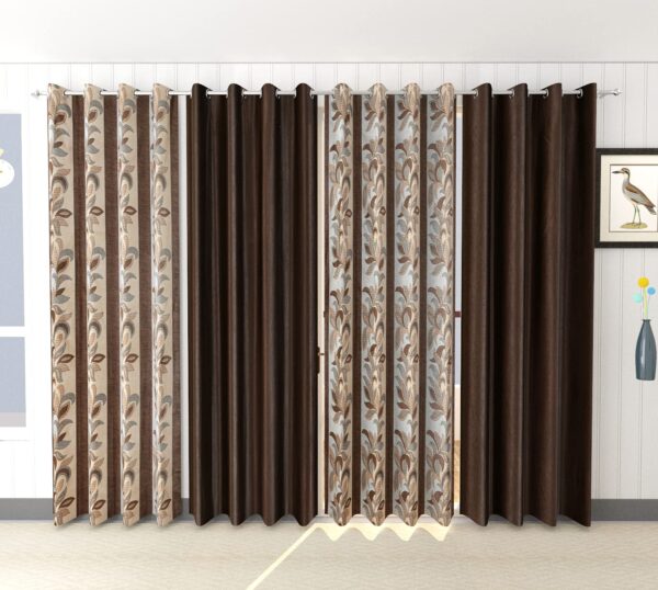 Stylish 4-Piece Brown Abstract Polyester Curtains for 7-Foot Doors - Image 2
