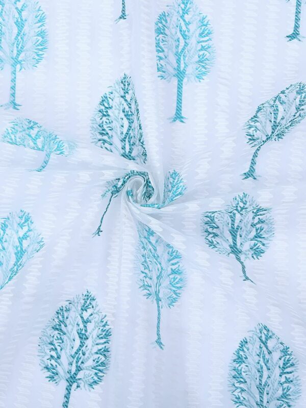 Premium Aqua Tree Design Eyelet Curtains - Set of 2 Lightweight Door Panels - Image 2