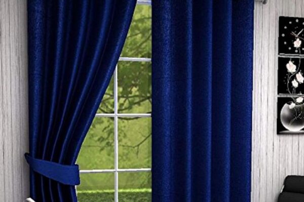 Coolstar Dark Blue Polyester Crush Curtains - Elegant 7 Feet Grommet Set - Image 3