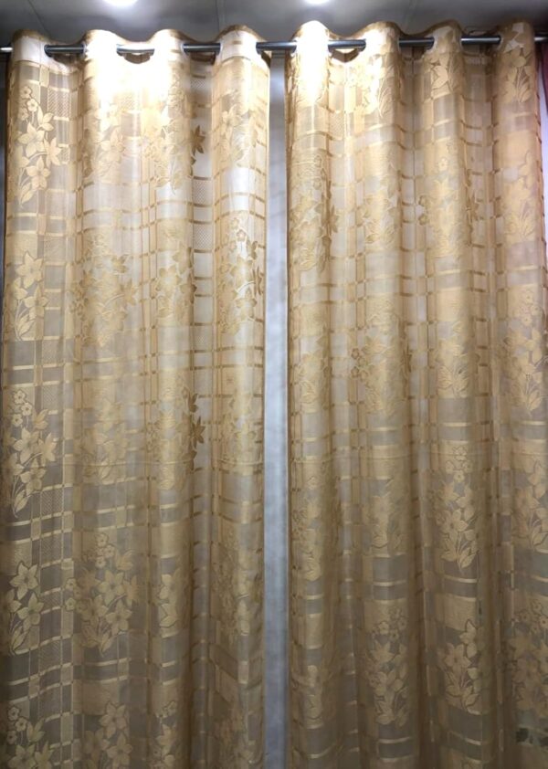 Elegant Floral Eyelet Curtains - Brown Semi Sheer Grommet Drapes for Doors - Image 4