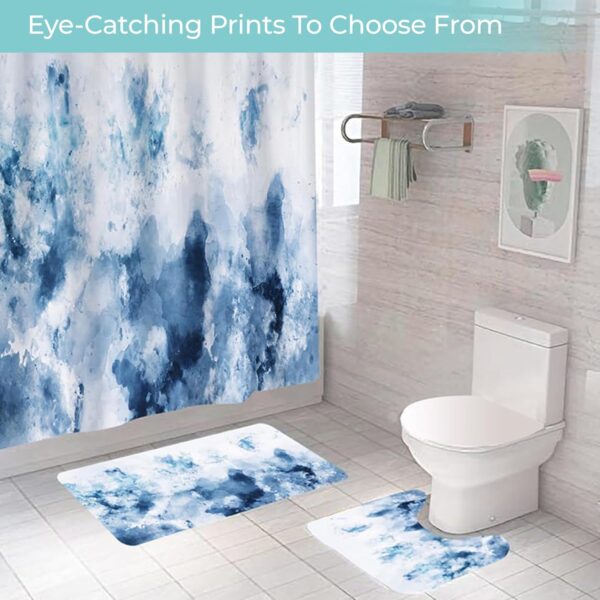 Stylish Blue Marble Shower Curtain & Anti-Slip Bathroom Mat Set (3pc) - Image 5