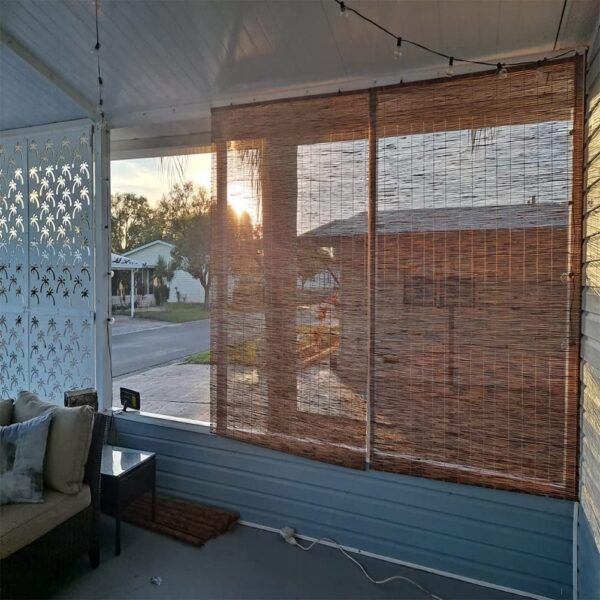 Elegant Brown Bamboo Roller Blinds for French Doors and Outdoor Privacy - Image 5