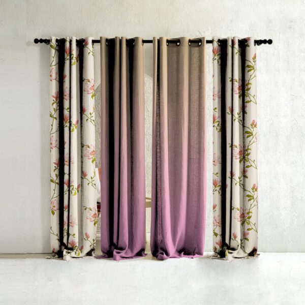 Elegant Floral Ombre Room Darkening Curtains Set of 4 in Pink & Beige - Image 2