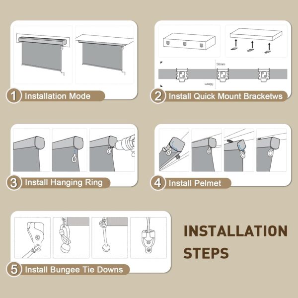 Premium Outdoor Roller Shades for Patios - Cordless, Crank Operated, Gray - Image 7