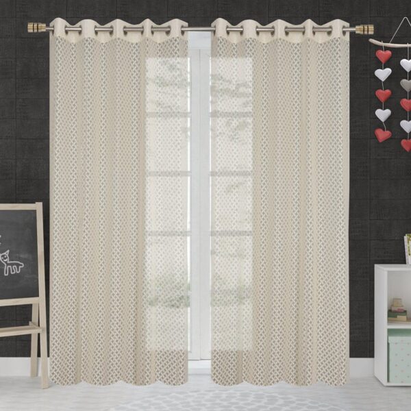 Elegant Cream Semi-Sheer Eyelet Curtains - 7 Feet Long, Set of 2 - Image 2