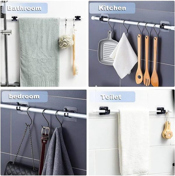 Heavy Duty Self-Adhesive Wall Hooks for Adjustable Curtain Rods in Black - Image 4