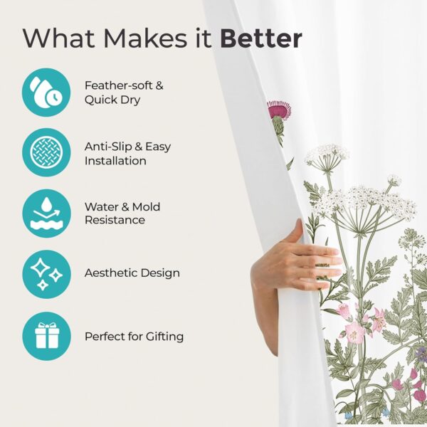 Blooming Flowers Shower Curtain & Anti-Skid Mat Set for Stylish Bathrooms - Image 3