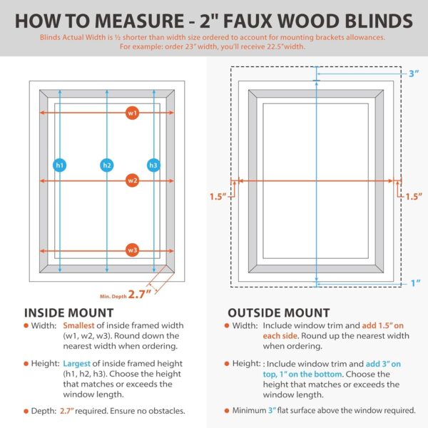 Cordless 2" Snow White Faux Wood Blinds - 23.75" W x 48" H - Image 6