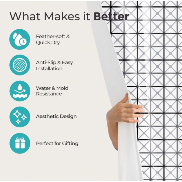 Stylish 3-Piece Shower Curtain & Anti-Skid Bath Mat Set for Your Bathroom - Image 3