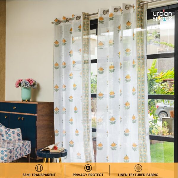Urban Space Yellow Sheer Linen Curtains for Doors - Set of 2 - Image 3