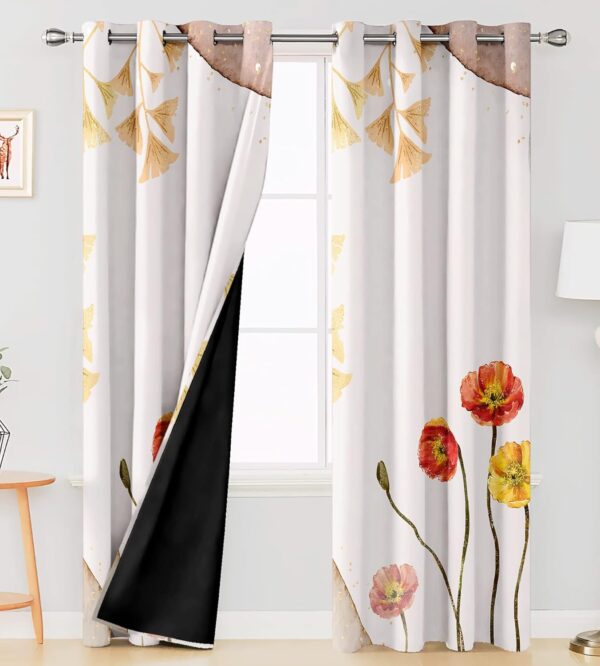 Stylish Pearl Grey Blackout Curtains with Floral Design - Pack of 2 - Image 2