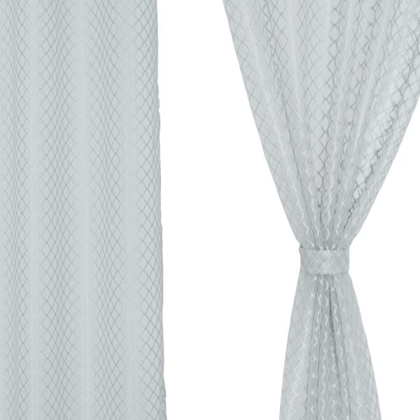 Beautiful Geometric Knitted Sheer Curtains in Grey & Green - Soft & Lightweight - Image 6