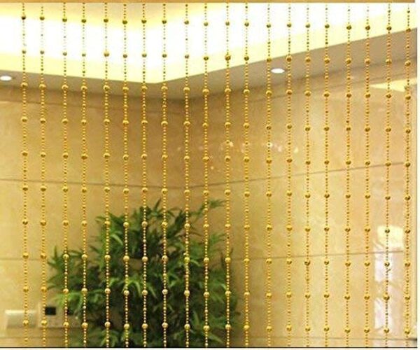 7Ft Golden Beaded Curtain for Doors and Windows - Elegant Sheer Design