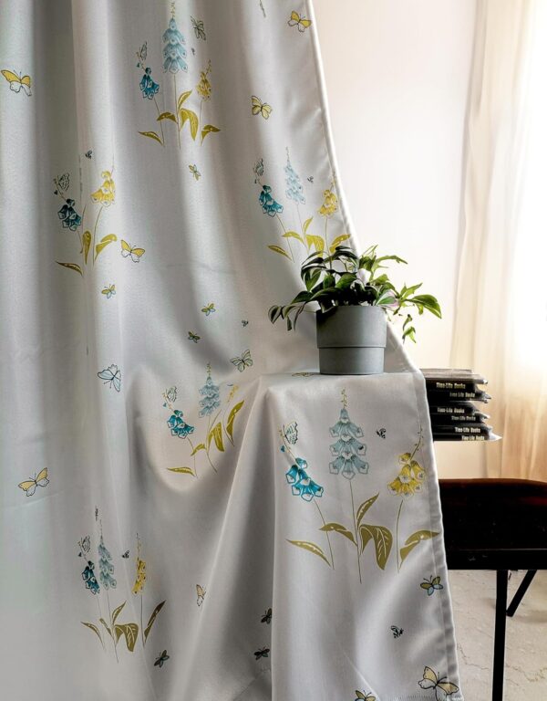 80% Blackout Curtains for Doors | Floral Print, Grey Fabric, 7 Feet Long