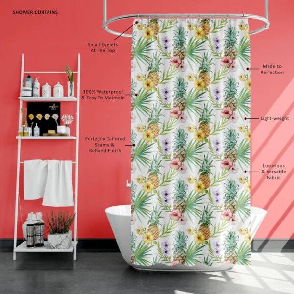 ArtzFolio Pineapples & Hibiscus Shower Curtain: Stylish, Washable, Waterproof Design - Image 7