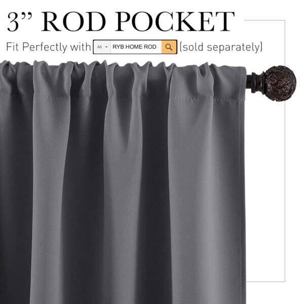 RYB HOME Grey Half Window Curtains for Privacy and Energy Savings - Image 2