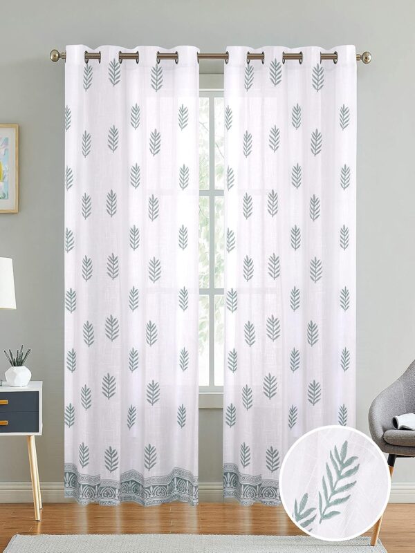 Stylish Cotton Linen Leaf Design Sheer Curtains for Elegant Home Decor - Image 2