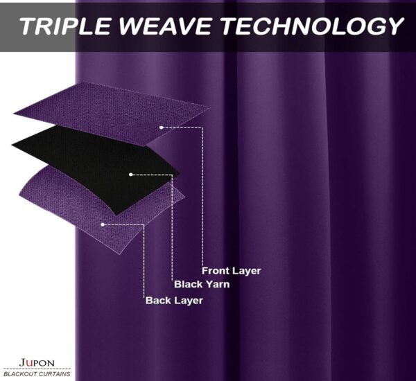 JUPON Purple Silk Blackout Curtains: Thermal Insulated, Energy Saving Design - Image 3