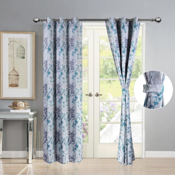 Turquoise Floral Semi Blackout Curtains for Stylish Bedroom and Living Room Decor - Image 2