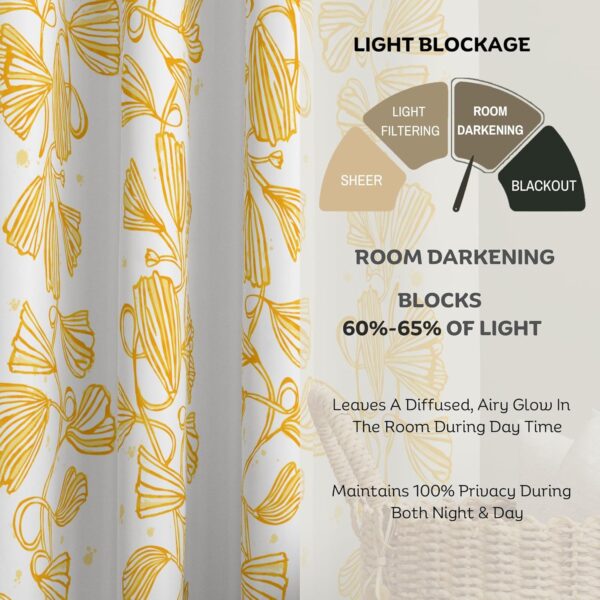 Pure Cotton Floral Print Curtains - Room Darkening Set of 2 (Phylo: Yellow) - Image 5