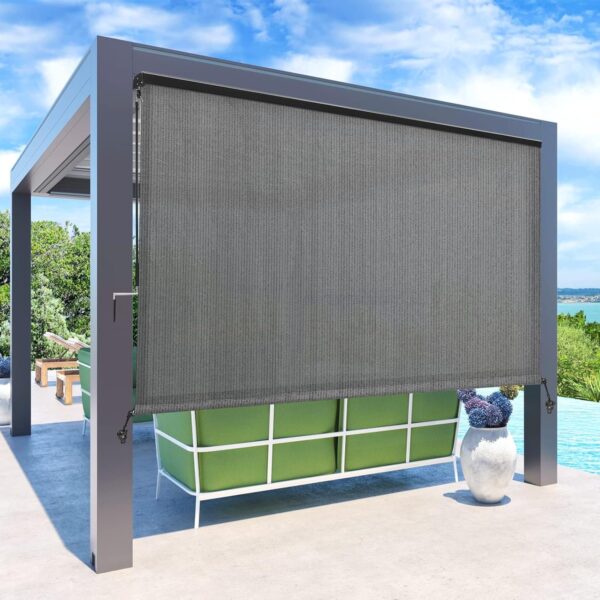 Premium Outdoor Roller Shades for Patios - Cordless, Crank Operated, Gray - Image 4