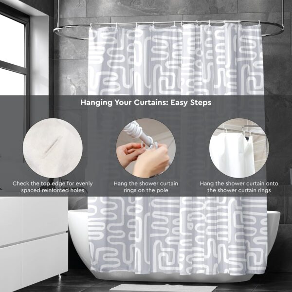 Boho Maze Grey Shower Curtain: Waterproof, Mould Proof, Easy Install & Quick-Dry - Image 4