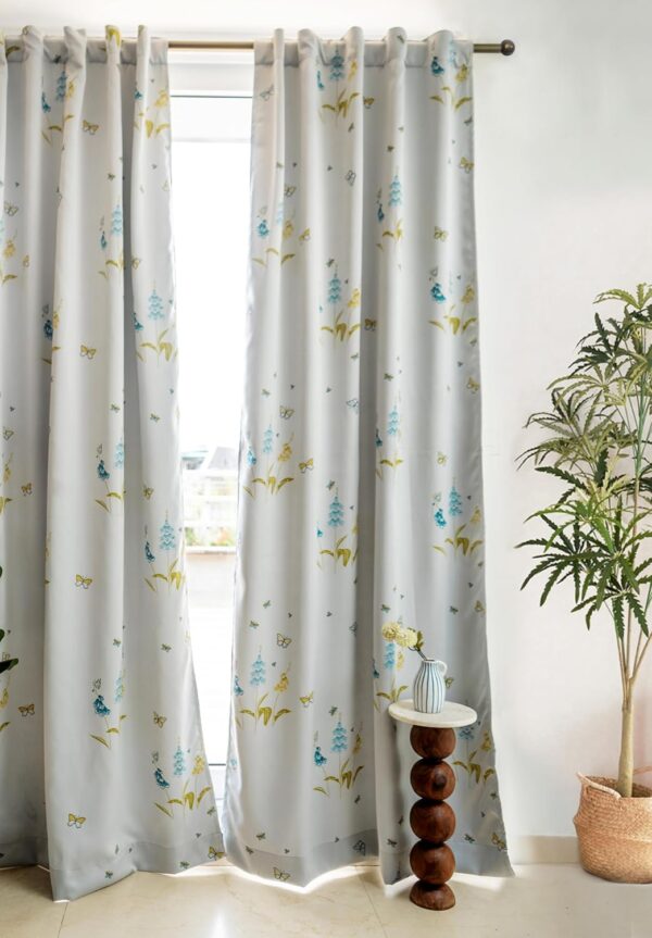 80% Blackout Curtains for Doors | Floral Print, Grey Fabric, 7 Feet Long - Image 2