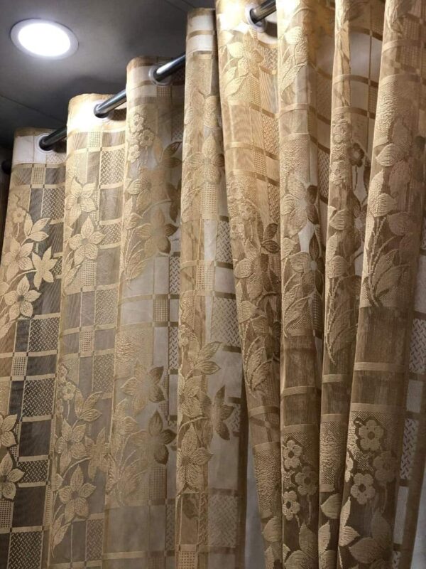 Elegant Floral Eyelet Curtains - Brown Semi Sheer Grommet Drapes for Doors - Image 2