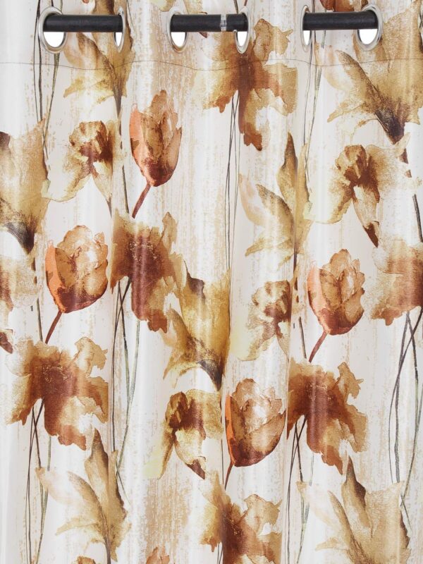 Elegant Brown Abstract Flower Eyelet Curtains - 5 Feet Polyester Design - Image 2