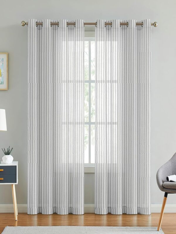 Cortina White Polyester Linen Sheer Curtain Set with Eyelet Rings - Image 2