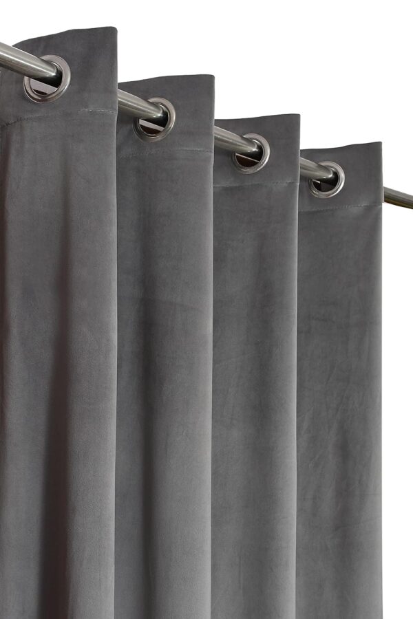 Elegant Gray Velvet Semi Blackout Curtains for 9 Feet Long Doors - Set of 3 - Image 3