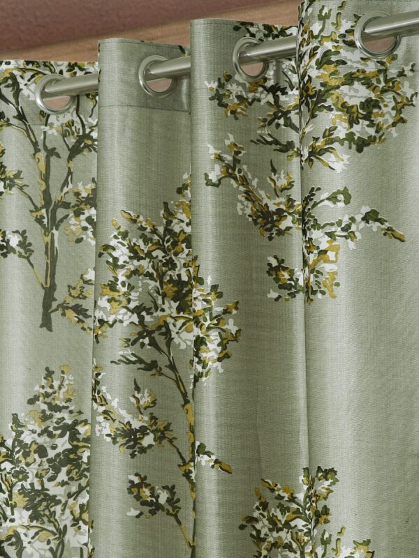 Elegant Floral Eyelet Door Curtains: 7 Feet Green Polyester Set - Image 2