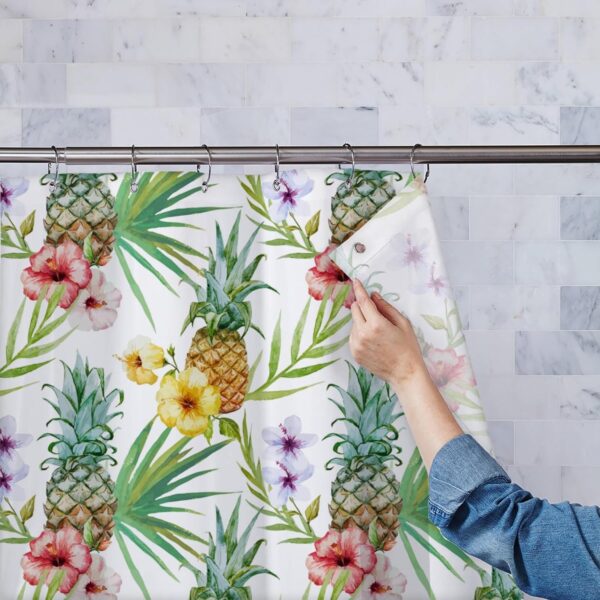 ArtzFolio Pineapples & Hibiscus Shower Curtain: Stylish, Washable, Waterproof Design - Image 2