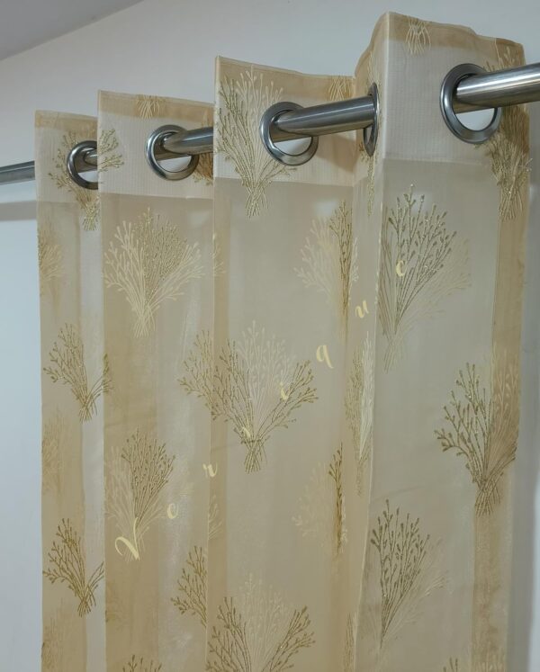 Elegant Golden Tree Design Door Curtains - Premium 9ft Sheer Foil Print Set - Image 2