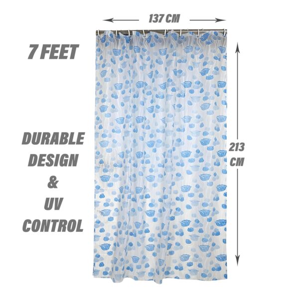 Stylish Blue PVC Floral Shower Curtain with Hooks - Washable & Durable - Image 3