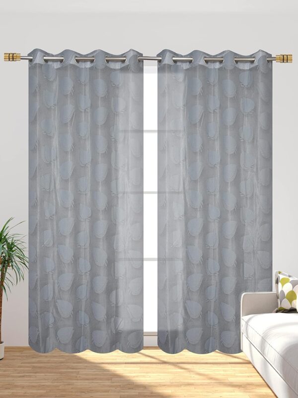 Elegant Semi Sheer Leaf Curtains for 9-Foot Doors - Grey, Pack of 1 - Image 3