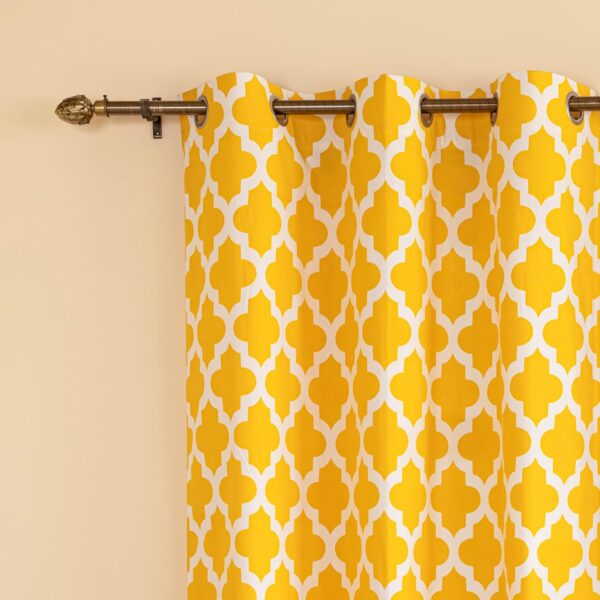 Stylish HOMEMONDE 7 Feet Long Yellow Curtains Set with Quatrefoil Design - Image 2