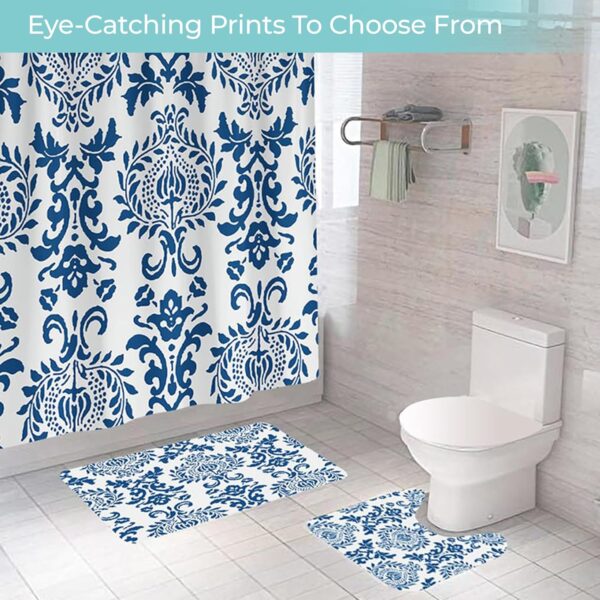 Royal Blue Bathroom Accessories Set: Shower Curtain and Anti-Skid Mats - Image 5