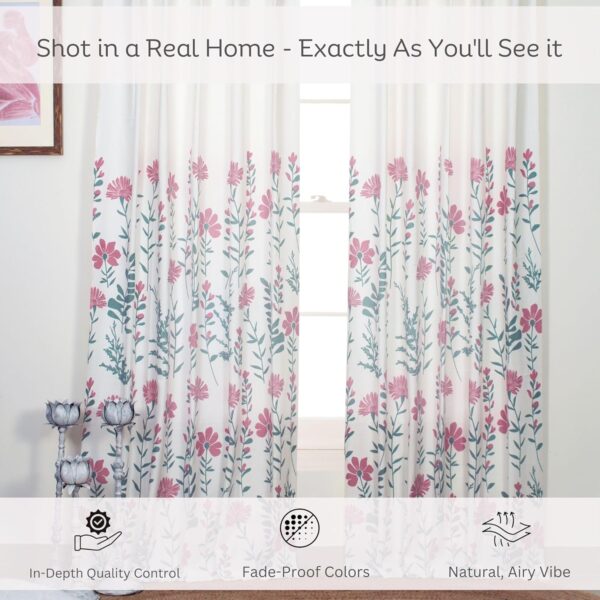 Pure Cotton Floral Curtains for Doors - 60-65% Room Darkening, 7 Feet - Image 3