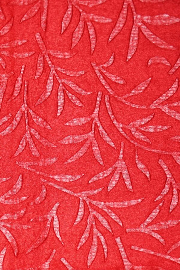 Premium Velvet Long Window Curtain in Red with Leaf Design - Image 3