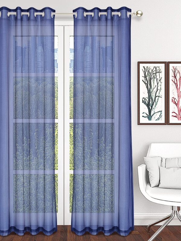 Premium Blue Eyelet Door Curtains Set of 2 - 7ft Lightweight Design - Image 2